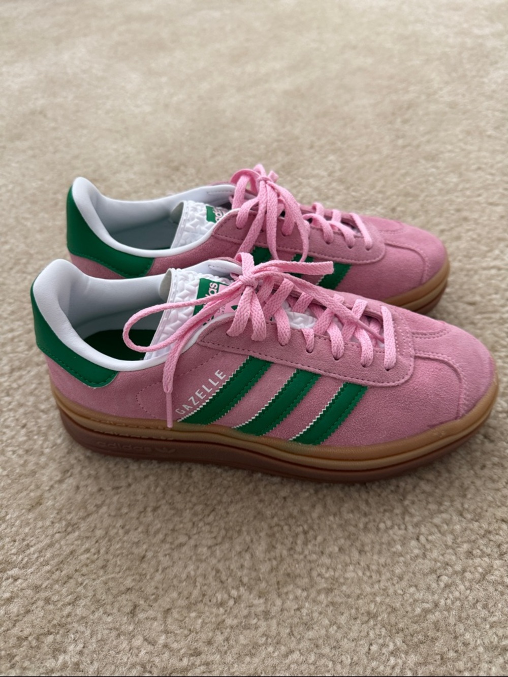 adidas Pink Suede Sneakers with Green Stripes - Picture 2 of 3